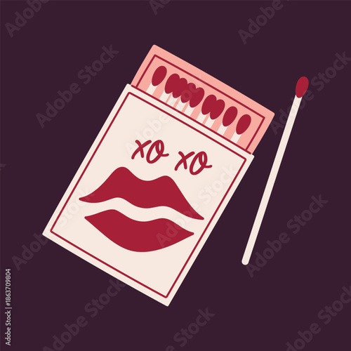 Romantic Matchbox with Lips and XO text for Valentine's Day