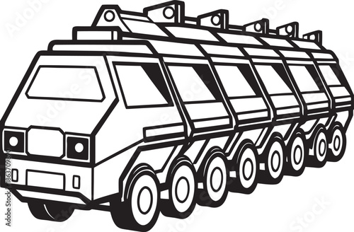 Stylized Line Art Illustration of a Multi-Segmented Vehicle or Train