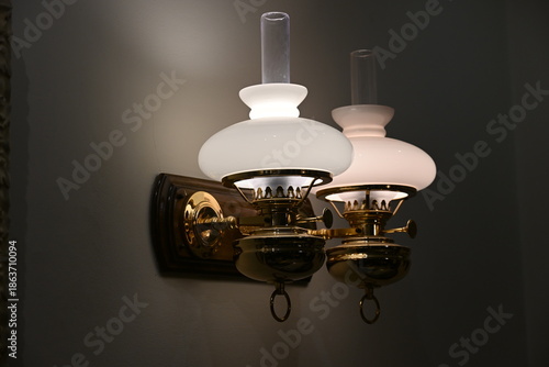 Traditional round copper wall sconces in classic style
