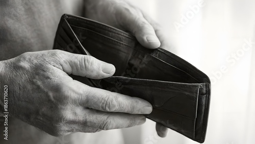 A person holding an empty wallet in their hands.