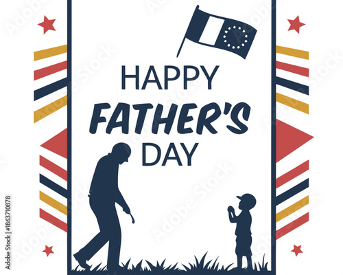 Happy Father's Day vertical poster with father and child silhouettes