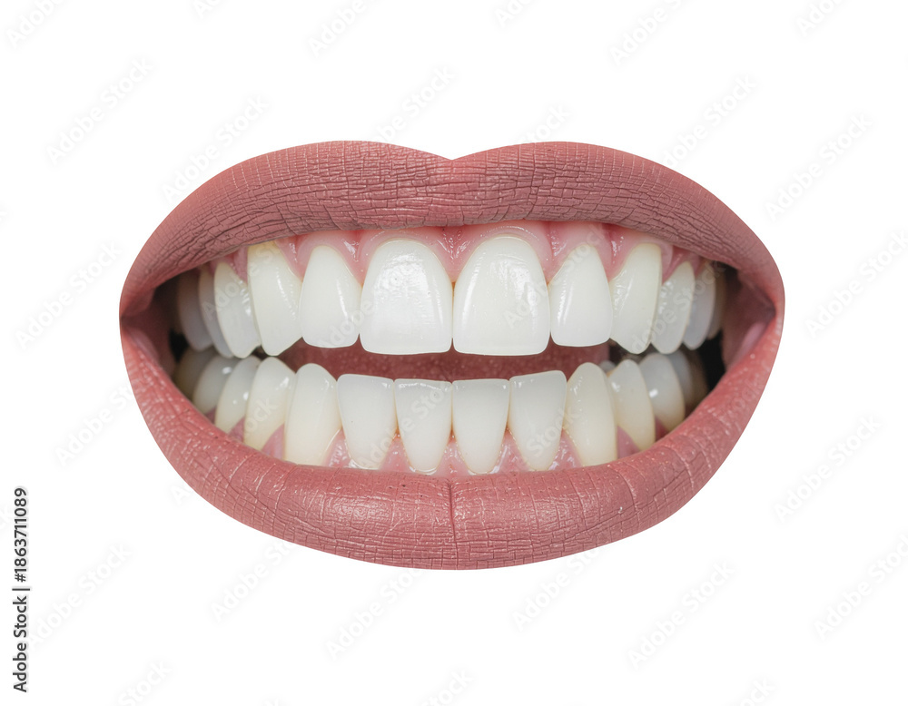 Fototapeta premium A bright smile with clean white teeth and pink lips demonstrating healthy dental hygiene