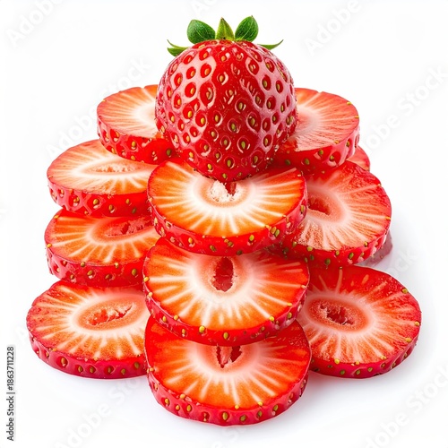 A pyramid of strawberry slices topped by a whole ripe berry