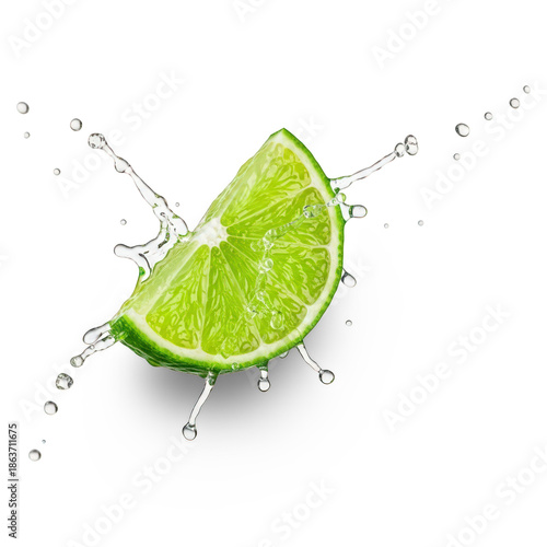 Lime slice splash isolated on transparent background