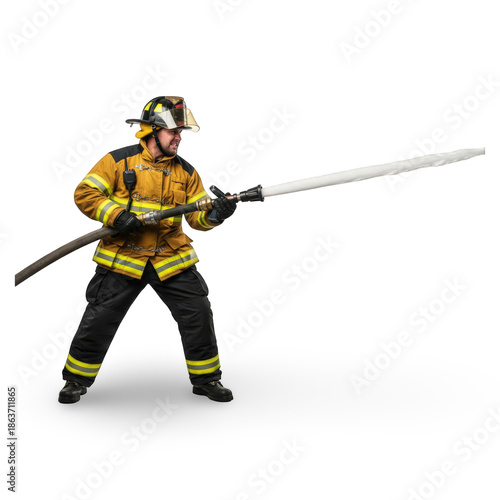 Firefighter in action isolated on transparent background