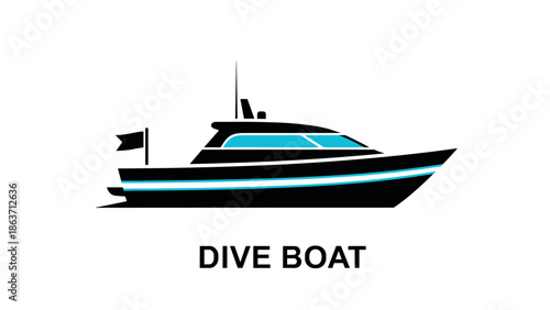Modern dive boat design with minimalist black and blue color scheme