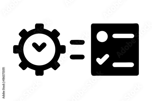 A black and white vector graphic illustrating configuration equals checklist