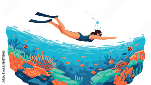 Scuba diver exploring vibrant coral reef in underwater paradise