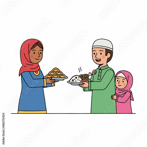 Muslim Family Sharing Food Together.