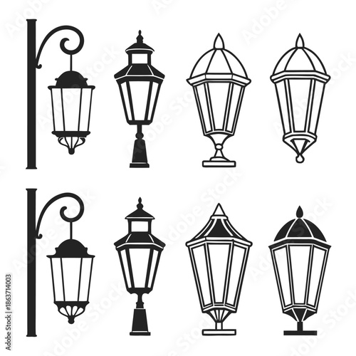 Minimalist Lantern Silhouette Icon Set Elegant Black Vector Collection