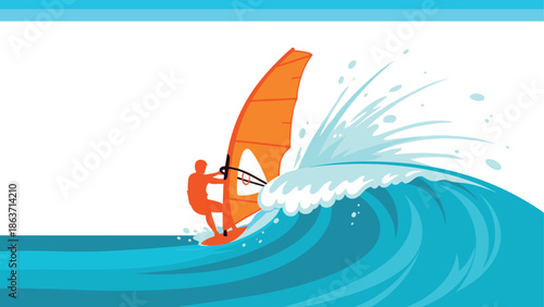 Vibrant windsurfing adventure with splashes and waves in bold colors