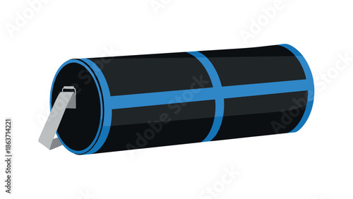 Fitness foam roller with blue stripes on white background