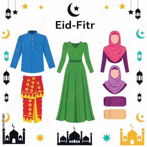 Traditional Islamic Clothing for Eid Celebration.