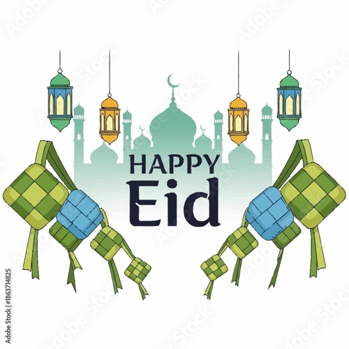 Traditional Ketupat Decorations for Happy Eid Celebration.