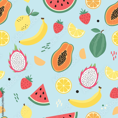 Seamless Tropical Fruit Pattern with Colorful Summer Illustration