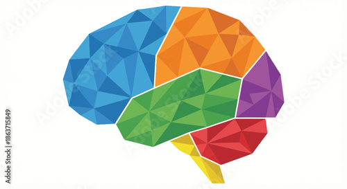 Colorful geometric human brain profile vector illustration