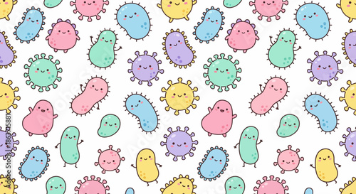 Cute microbes and bacteria seamless pattern vector illustration