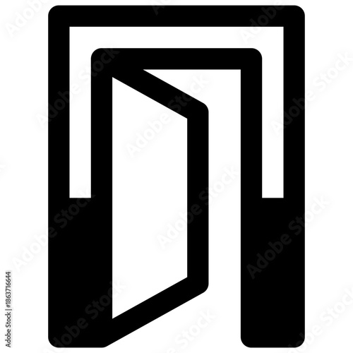 Exit. Outlined stroke vector icon with black-filled details.