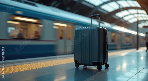 Suitcase sitting on the floor of a train station