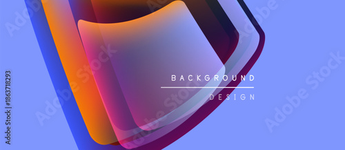 Abstract layers create dynamic visual effect. Gradient colors blend, forming modern design element over blue backdrop.