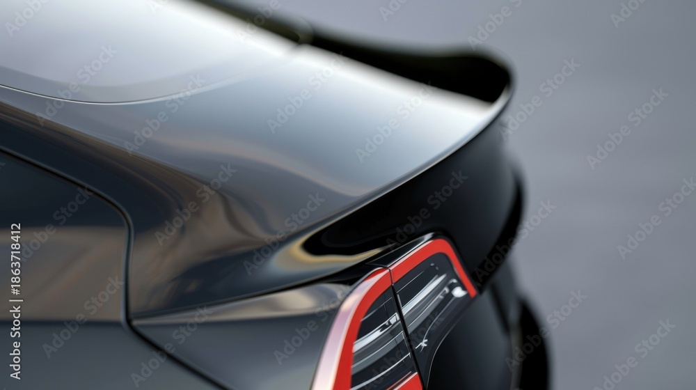 Fototapeta premium Sleek Black Sports Car Rear View with Glossy Finish and Aerodynamic Spoiler Capturing Modern Automotive Design