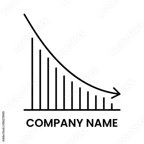 business graph with arrow, Decline chart logo, business loss analytics icon, financial downturn symbol.