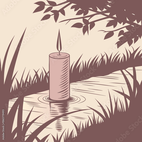 illustration of a candle and a bamboo