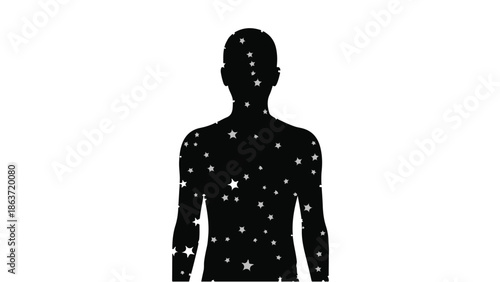 Human silhouette filled with stars, representing cosmic connection and the universe within