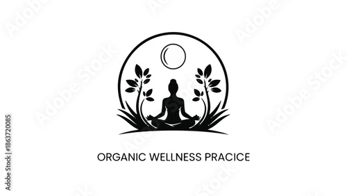 Silhouette of person meditating peacefully surrounded by nature and moon