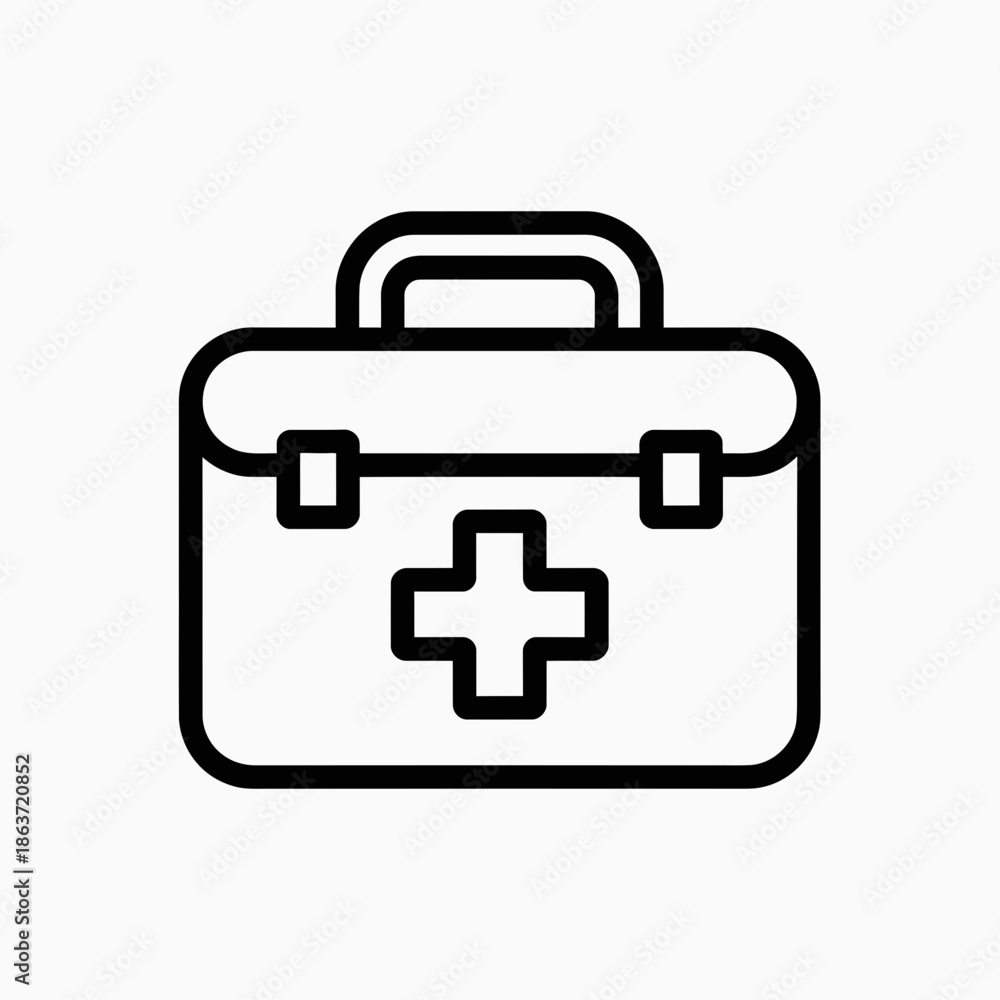 Obraz premium **First Aid Kit Icon Outline Vector PNG SVG Black and White**firstaid, kit, medical, icon, outline, vector, png, svg, black, white, emergency, health, medicine, cross, symbol, bag, suitcase, healthc