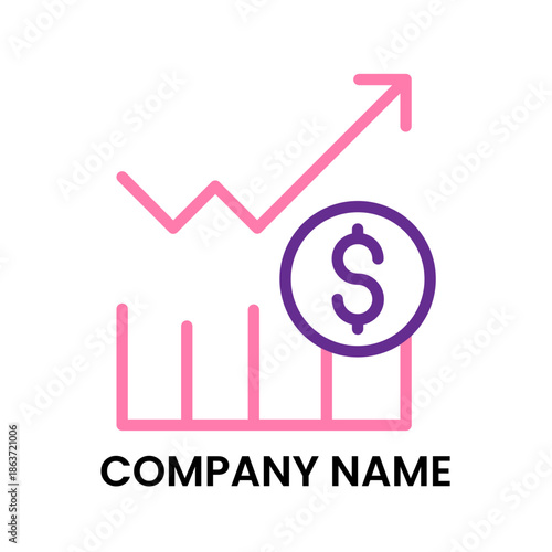 Revenue growth logo design, financial profit analytics icon, business income chart logo, corporate performance symbol.