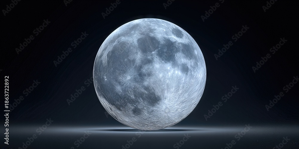 Obraz premium Celestial Moon's Embrace: Witness the enigmatic allure of a solitary, radiant moon, its cratered surface illuminated against a deep celestial backdrop, evoking a sense of wonder and cosmic mystery.
