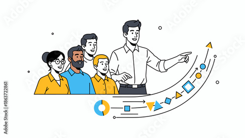 Business Presentation with Diverse Team Analyzing Data and Strategy in a Modern Office Setting