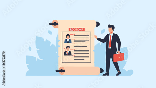Business Professional Reviewing a Resume or CV with a Briefcase and Digital Document Focused on Job Recruitment and Career Planning