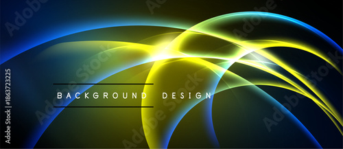 Abstract flowing lines, vibrant colors, dynamic composition. Blue, yellow, green gradients create modern visual effect. Background design element.