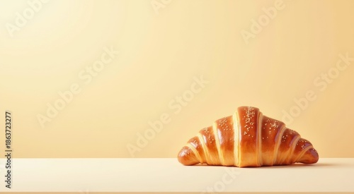 Croissant on a table with a yellow background food background copy space