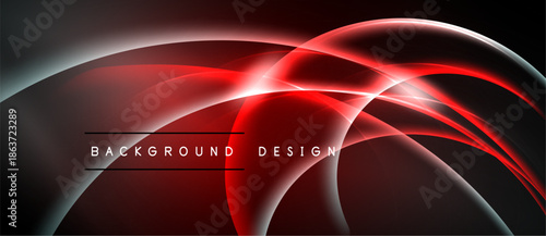 Abstract red curves over dark background. Dynamic lines create modern design, suitable for banners or presentations. Smooth gradients enhance visual impact.