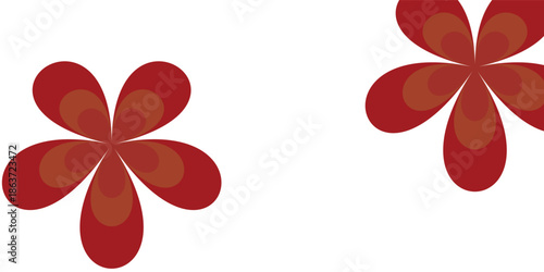Two vibrant red flowers with five petals each isolated on a clean white background.