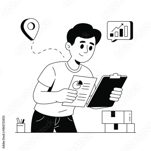 Logistic Report Vector Black And White Outline Illustration