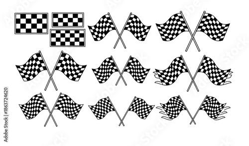 Classic checkered finish flags vector illustration pack for motorsport racing themes