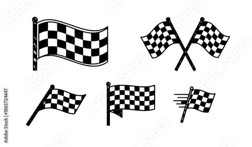 Flat checkered flag vector icons collection for racing motorsport and competition design