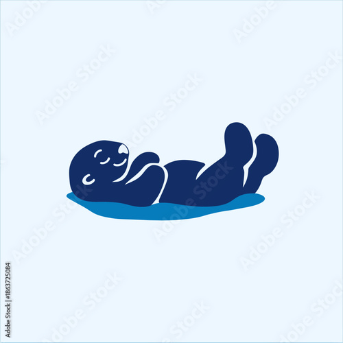 Stylized illustration of a relaxed otter lying on its back against a light background