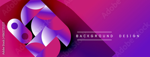 Abstract purple design features overlapping shapes, gradients. Modern background ideal for digital projects, presentations.