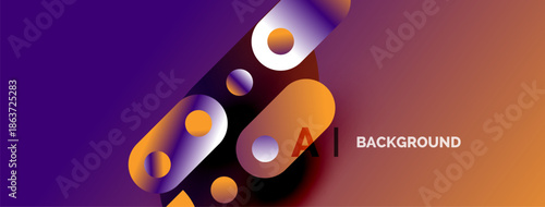 Abstract gradient background features colorful overlapping circles, text AI BACKGROUND. Modern design, vibrant hues, dynamic composition.