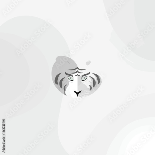 Stylized tiger face illustration white and grey graphic design concept
