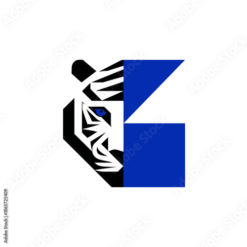 Geometric tiger head and abstract shape logo on white background