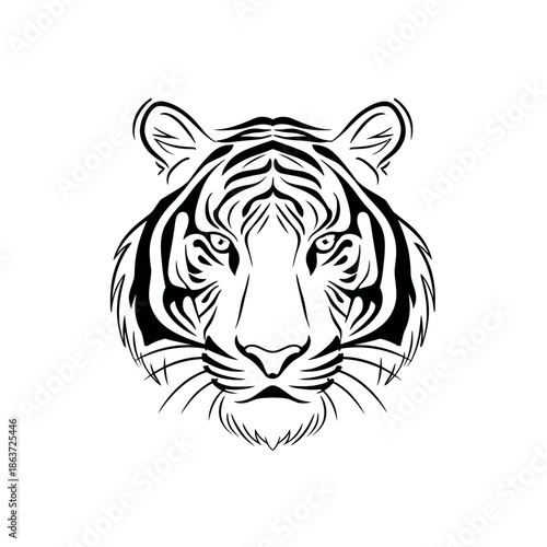 Bold black and white tiger head illustration for graphic design projects