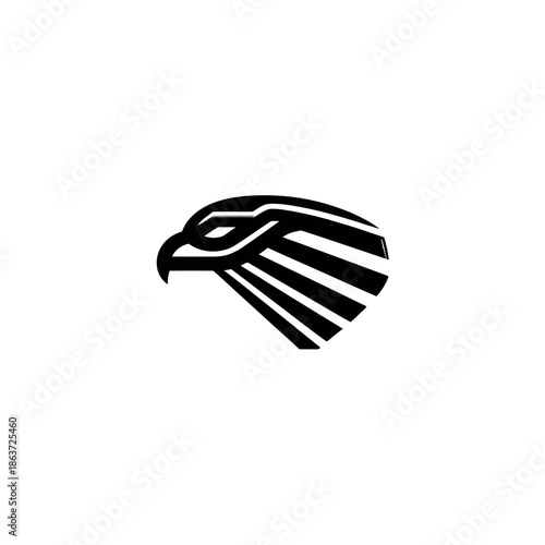 Stylized black and white hawk head icon for design and branding concepts