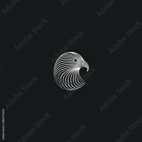 Abstract illustration of a stylized eagle head on a minimalist black background