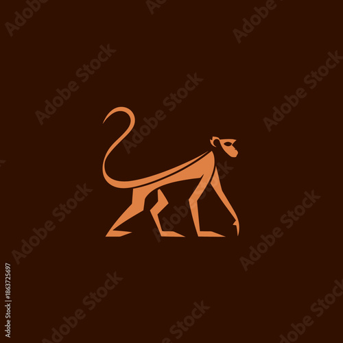 Stylized monkey illustration walking forward on a brown background